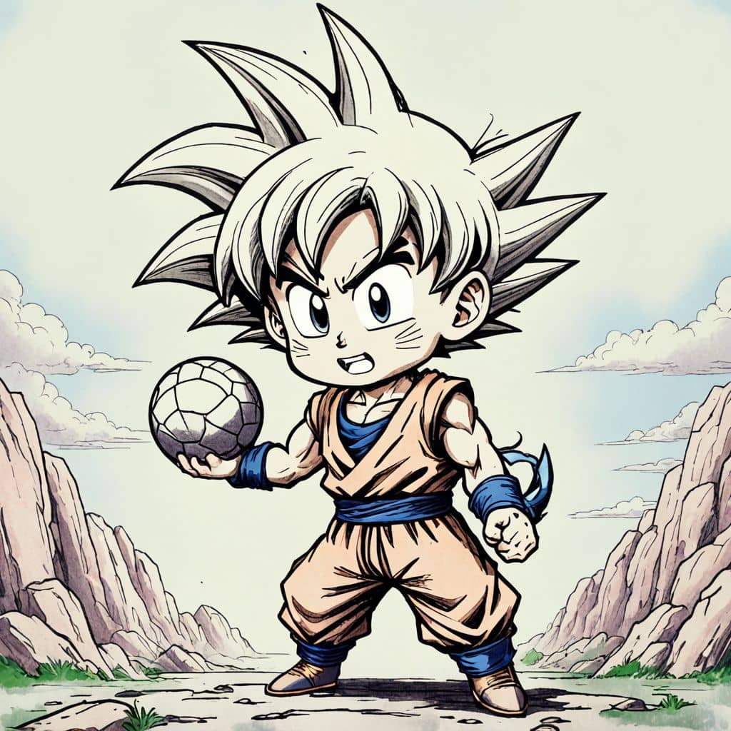 Colored Chibi Goku from Dragon Ball Z holding a Dragon Ball