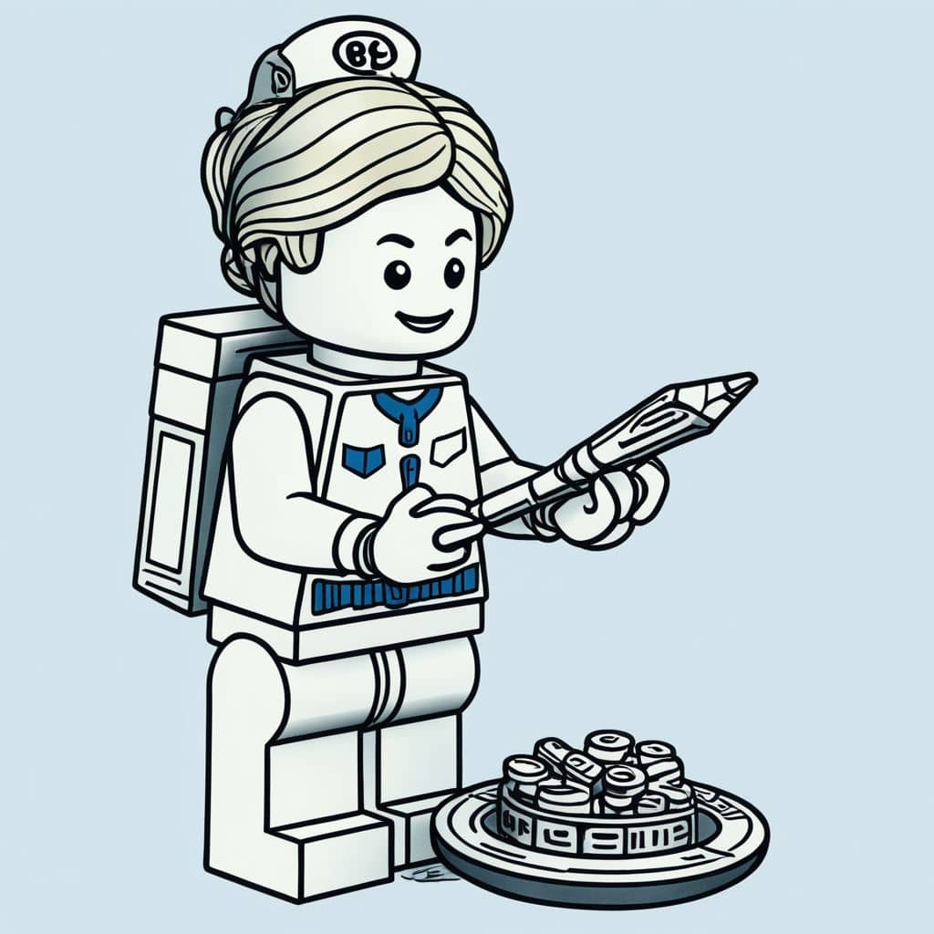 Colored Lego nurse from Lego Star Wars applying a bandage
