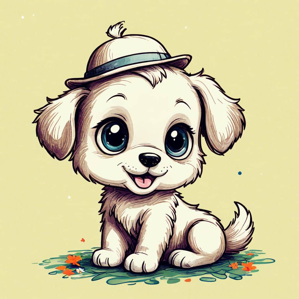 Colored Chibi Puppy wearing a tiny hat