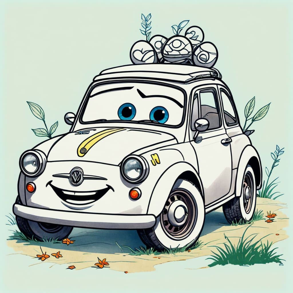Colored Luigi - the yellow Fiat from Disney Cars with Easter eggs
