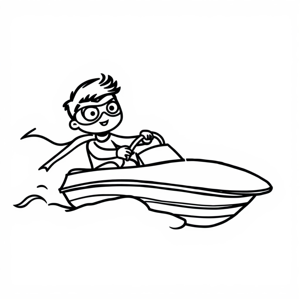 Superhero steering a speedboat