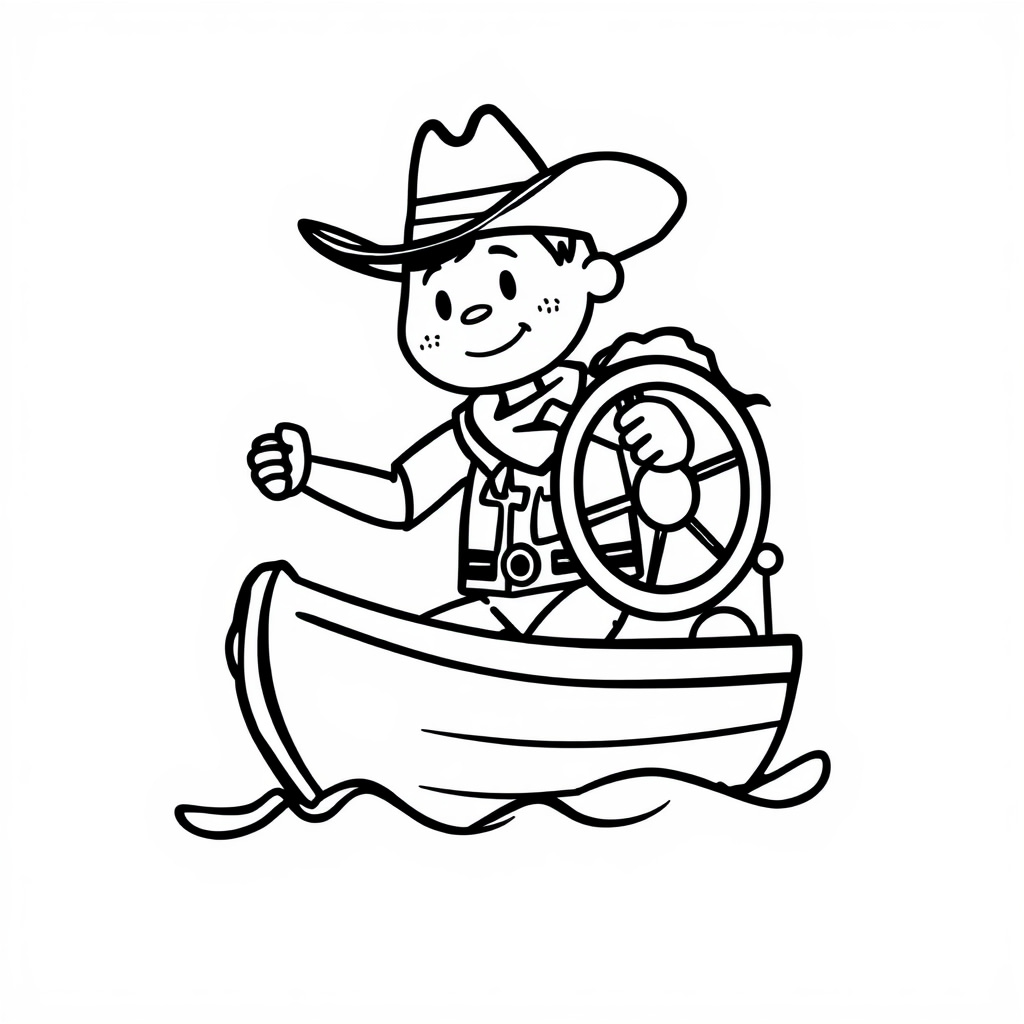 Cowboy steering a boat