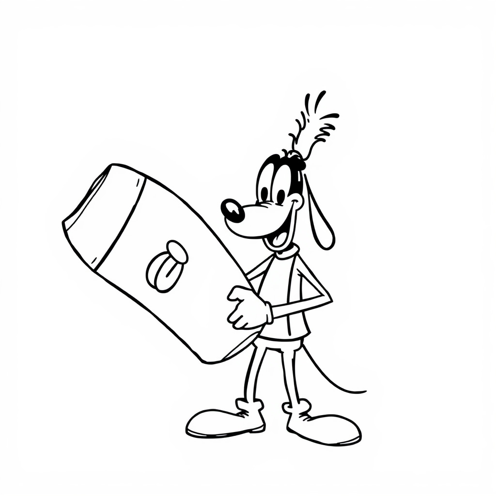 Goofy with a huge inflatable hammer