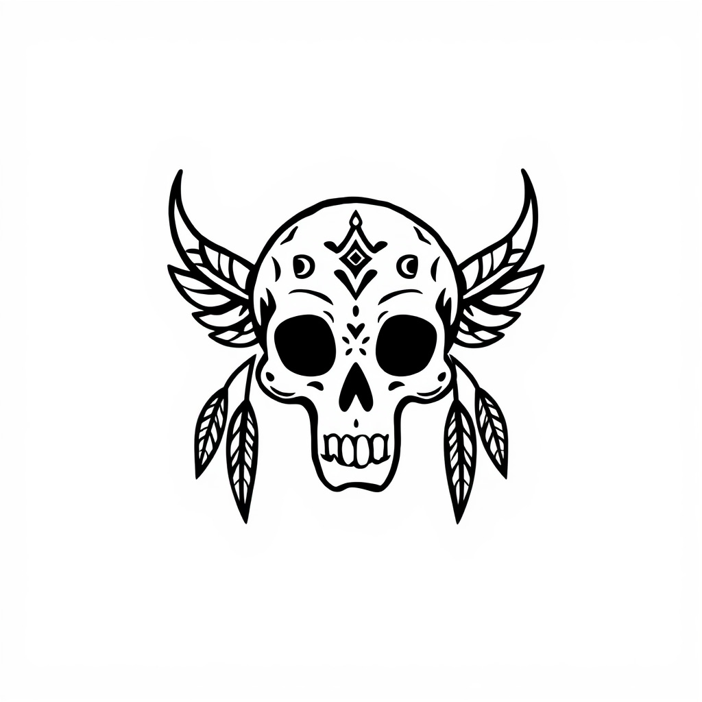 Tribal skull with feathers