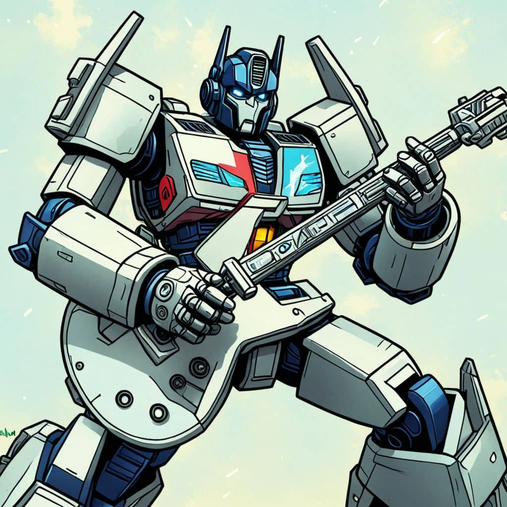 Colored Soundwave - the communications officer from Transformers playing a guitar