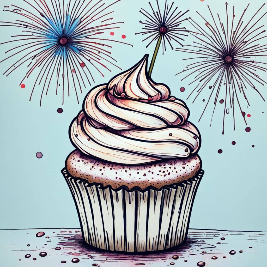 Colored Cupcake with fireworks for the Fourth of July