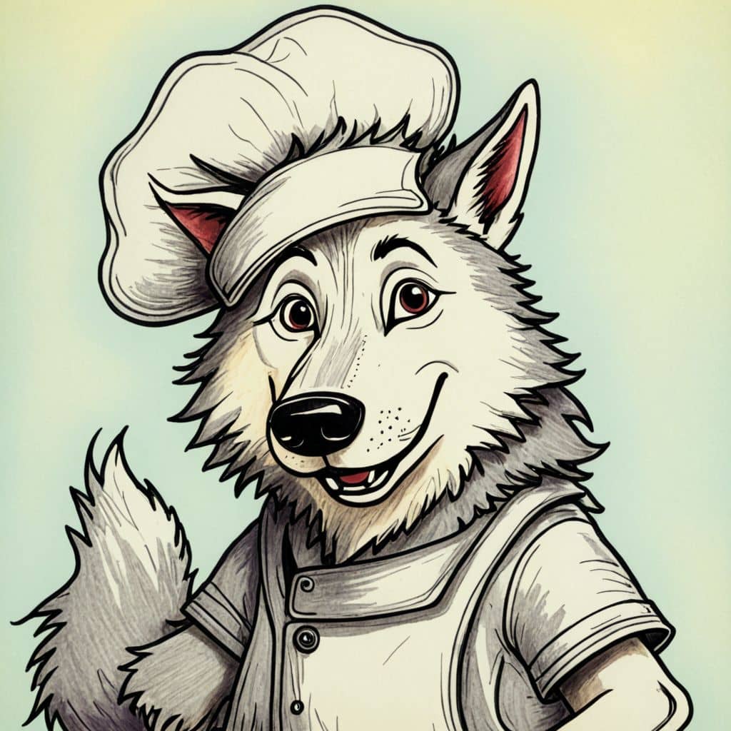 Colored Wolf wearing a chef hat