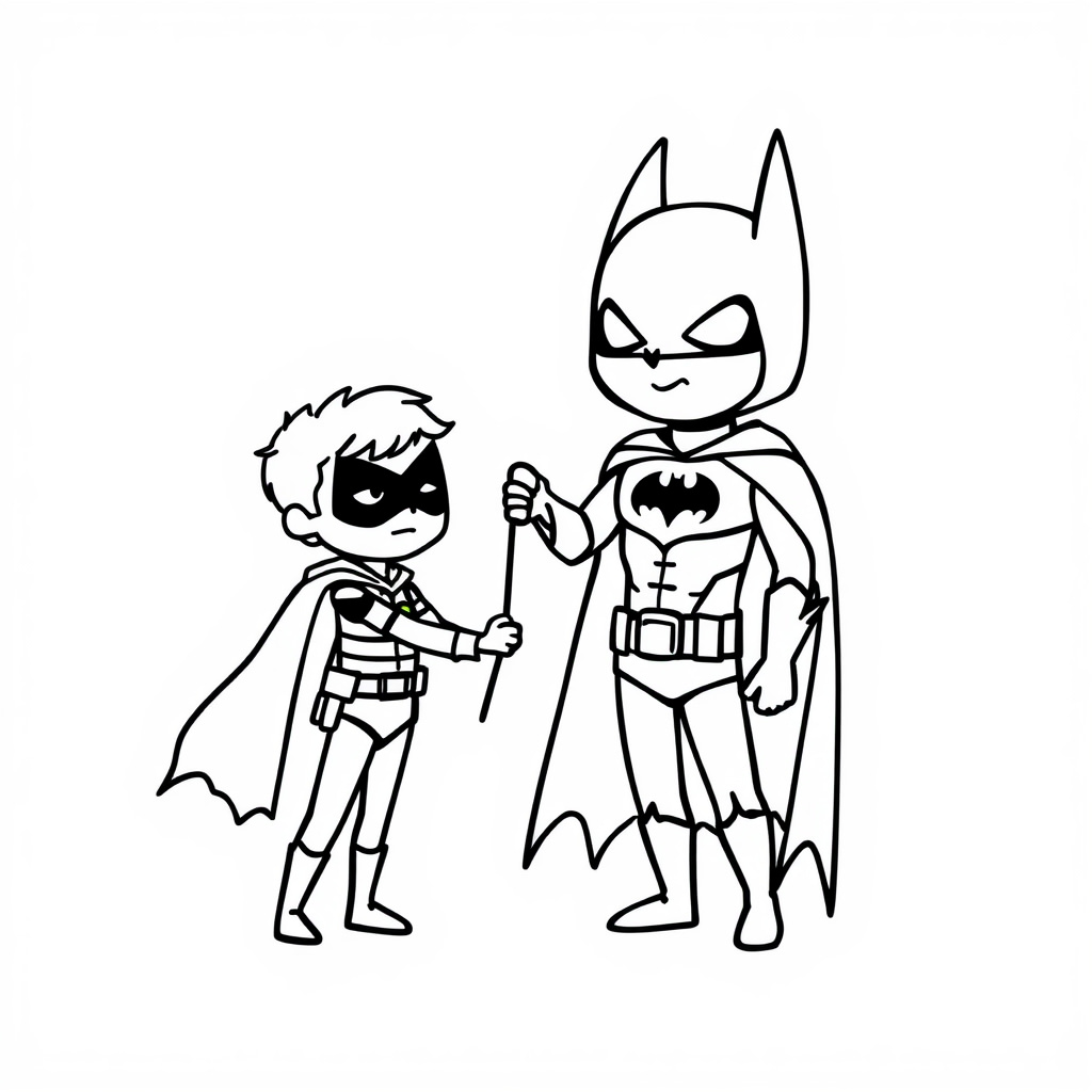 Batman handing grappling hook to Robin