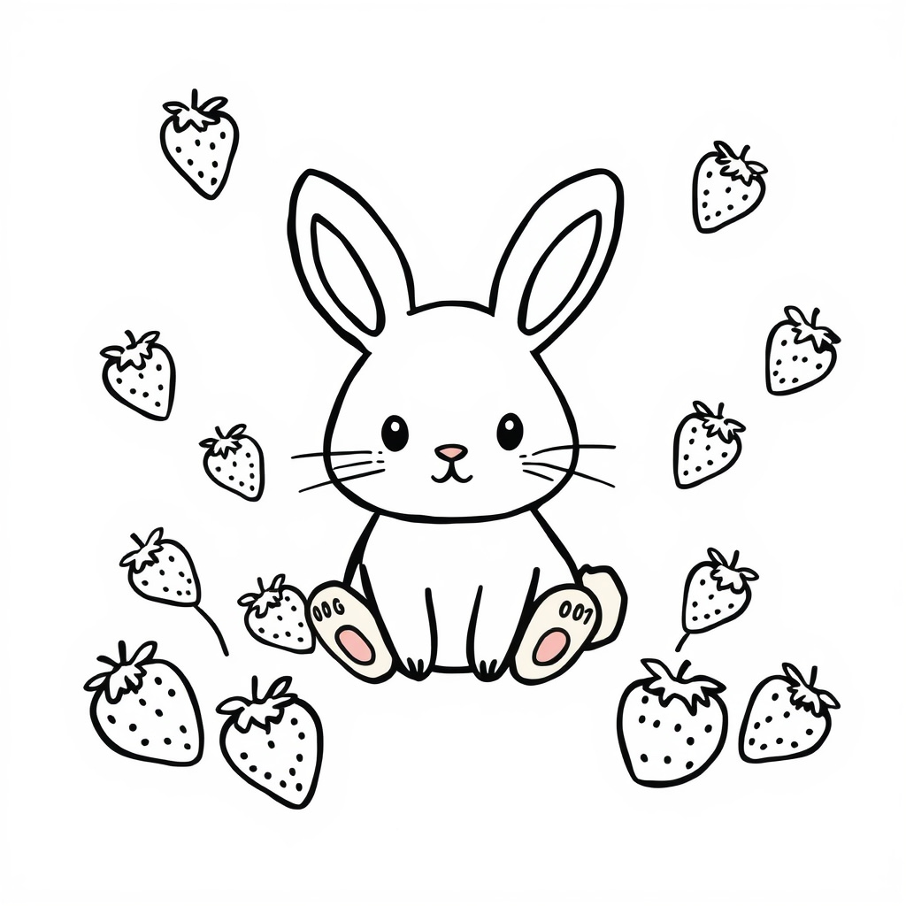 Bunny surrounded by strawberries