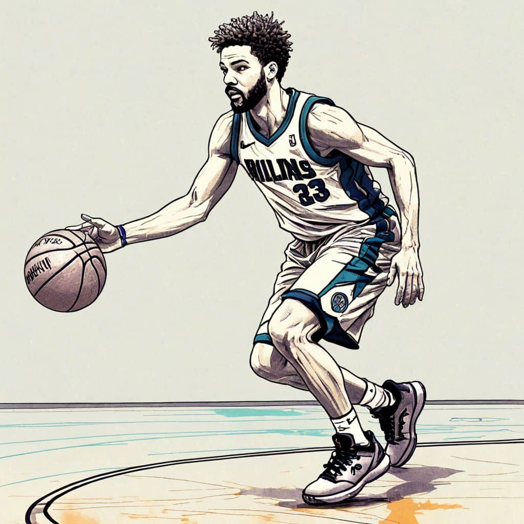 Colored Luka Dončić - the Dallas Mavericks player making an assist
