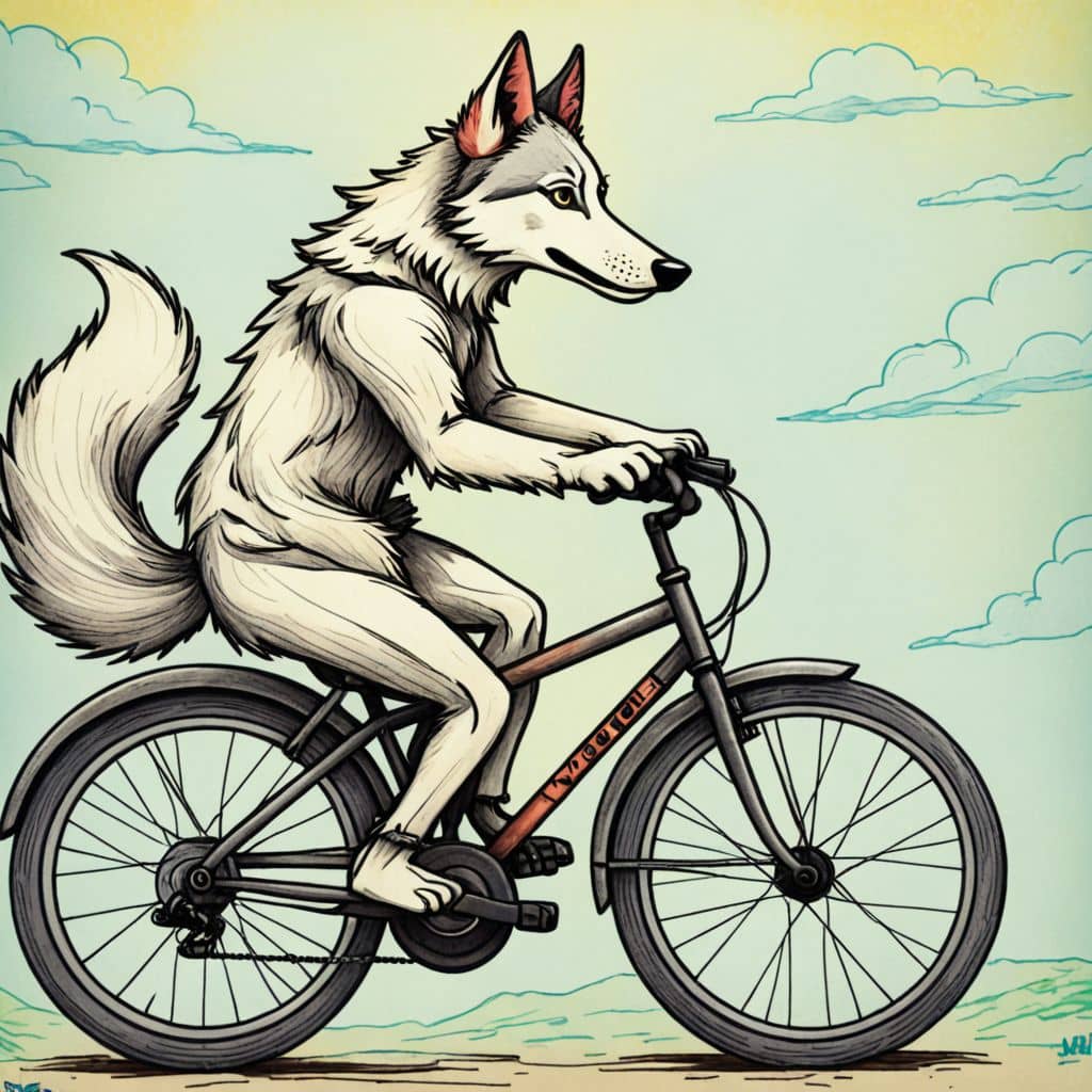 Colored Wolf riding a bicycle