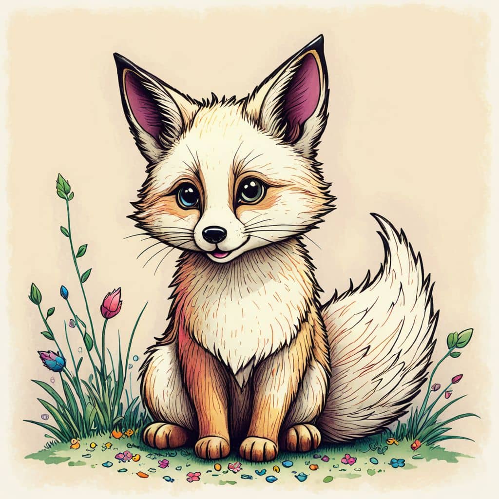 Colored Fox with a tiny book