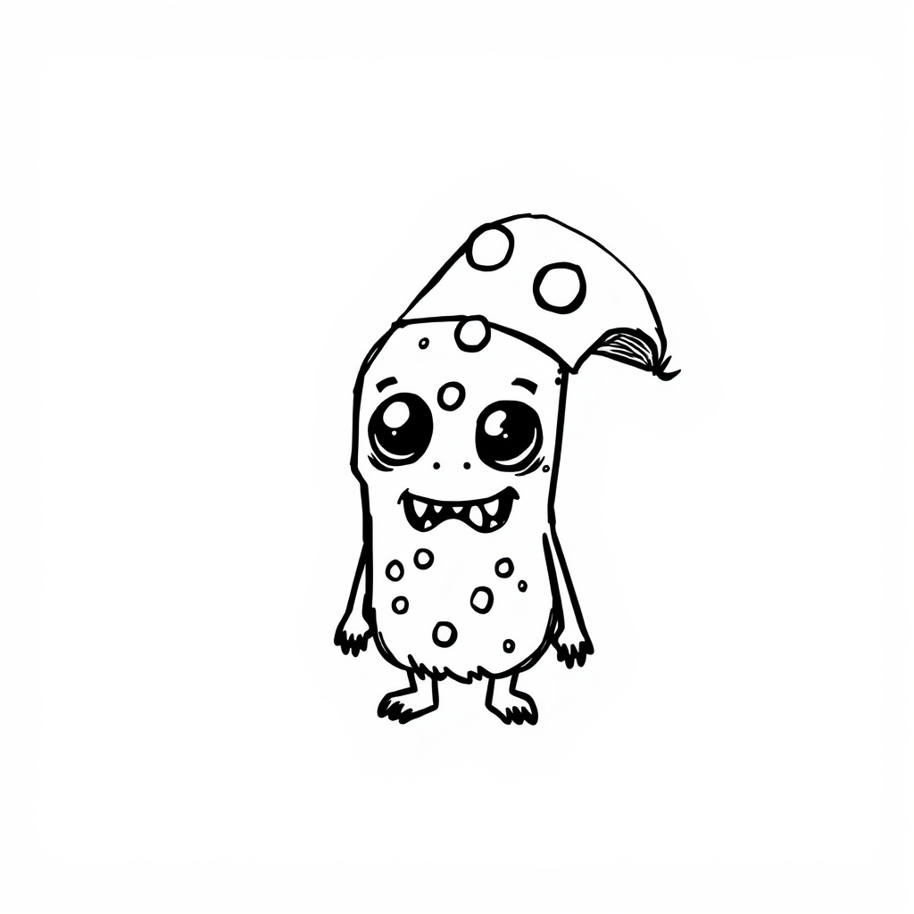 Cute Monster wearing a pizza slice hat.