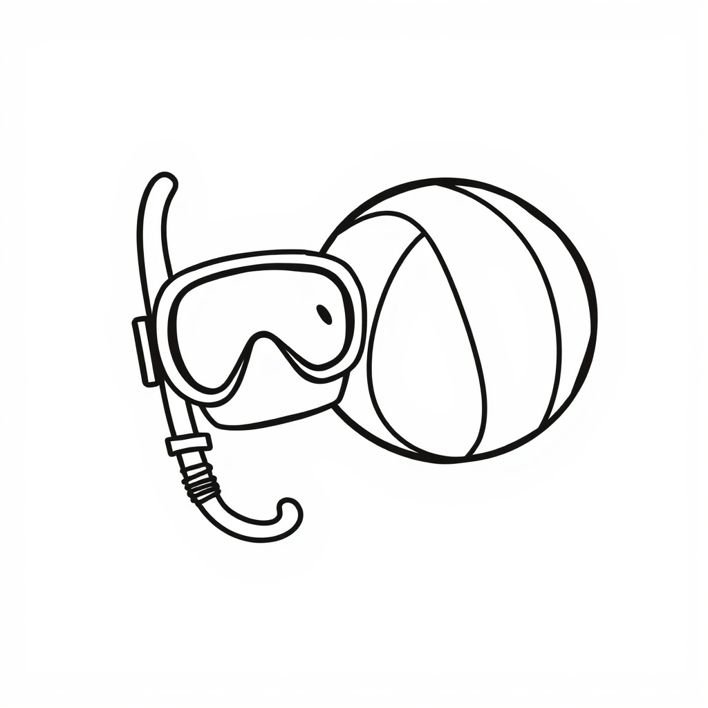 Snorkel gear beside beach ball.