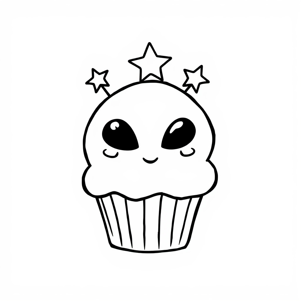 Alien cupcake with star-shaped toppings.