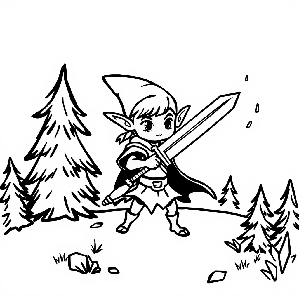 Elf defending forest with magical sword.