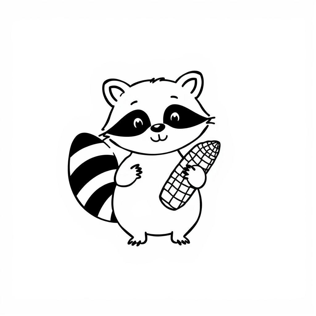 Raccoon with a corn cob.