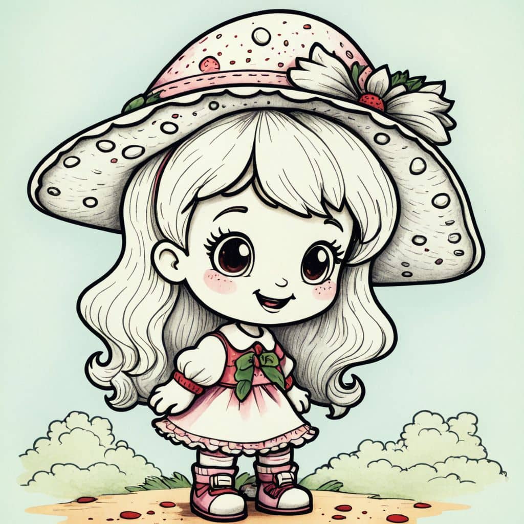 Colored Strawberry Shortcake - the character from Strawberry Shortcake cartoon wearing a big