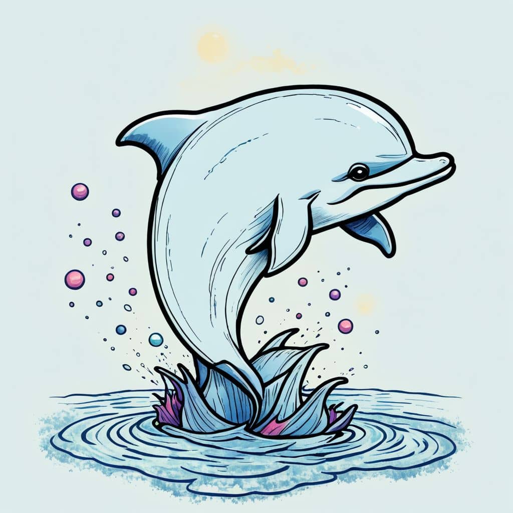 Colored Chibi dolphin balancing on its tail.
