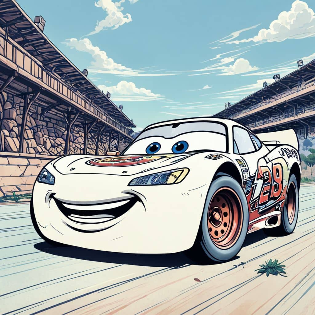 Colored Lightning McQueen from Cars at the starting line