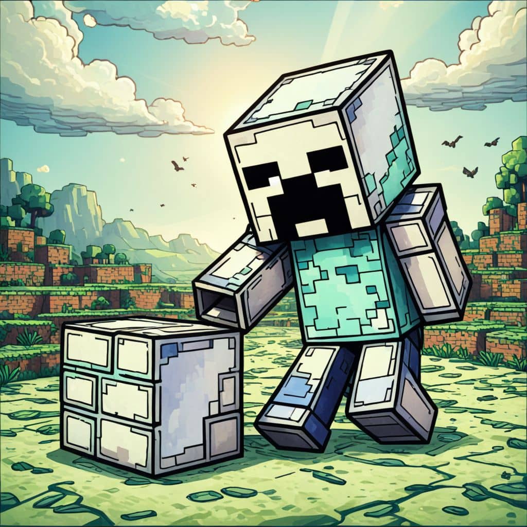 Colored Enderman lifting block in Minecraft