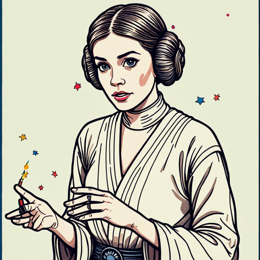 Colored Princess Leia giving a speech
