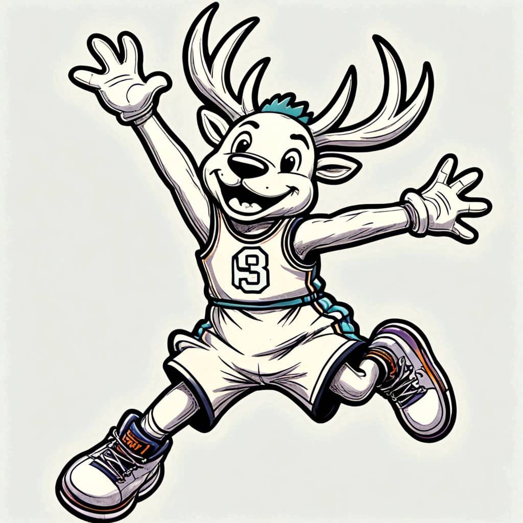 Colored Bango the Buck - the NBA Mascot jumping high