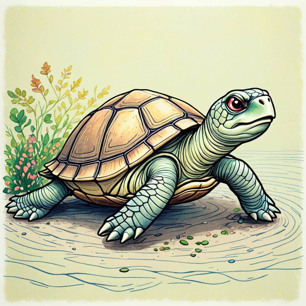 Colored Turtle swimming in a race