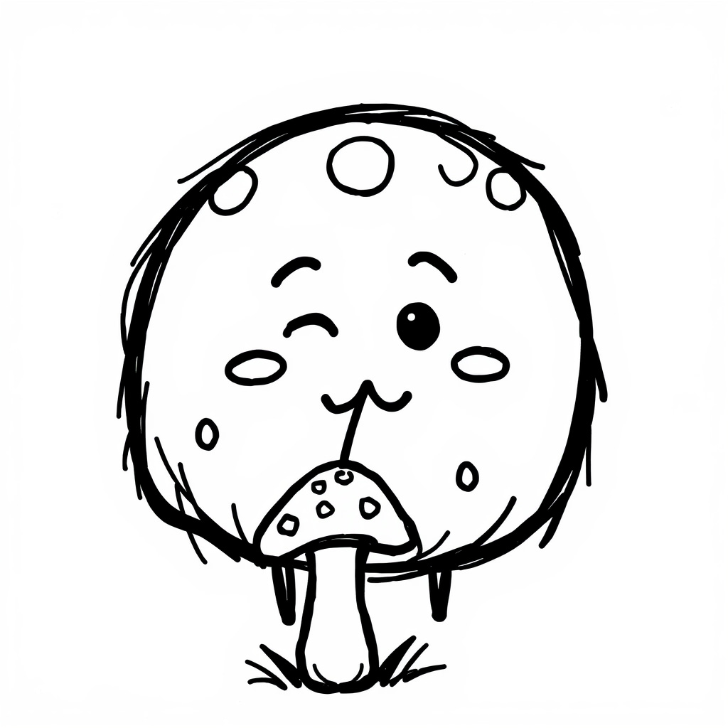 Cute Monster sniffing a mushroom