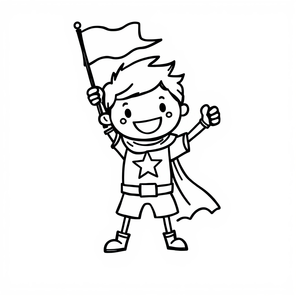 Hero waving flag triumphantly