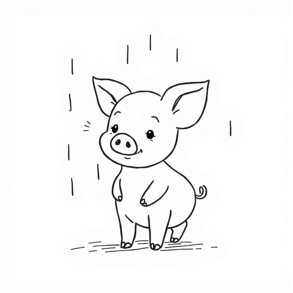 Piglet standing in the rain