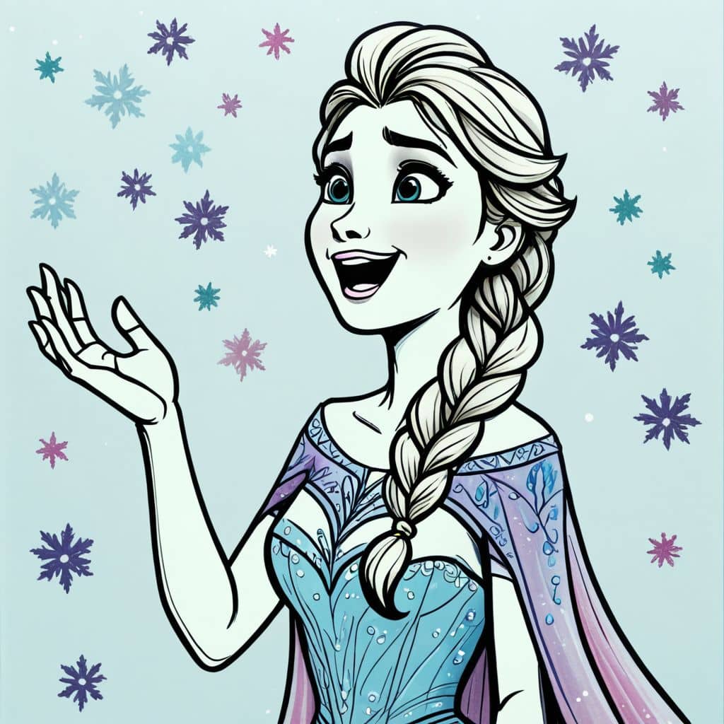 Colored Elsa - excited with snowflakes