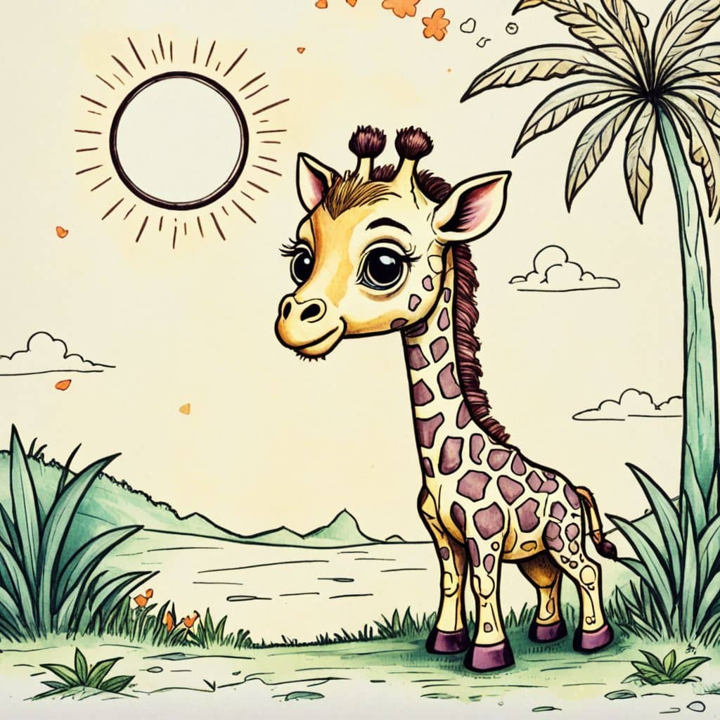 Colored Chibi Giraffe enjoying a sunny day