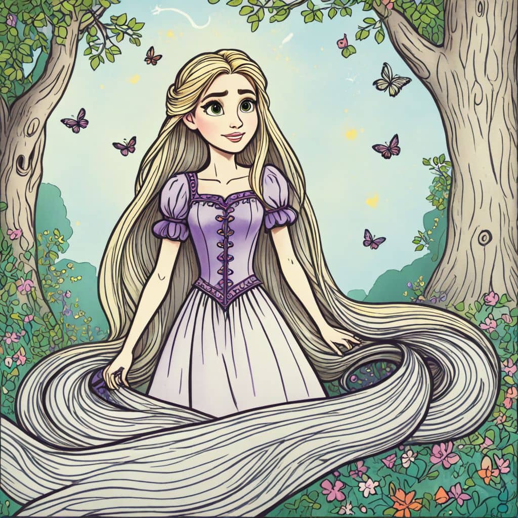 Colored Rapunzel - the princess from Tangled Disney movie painting a magical mural