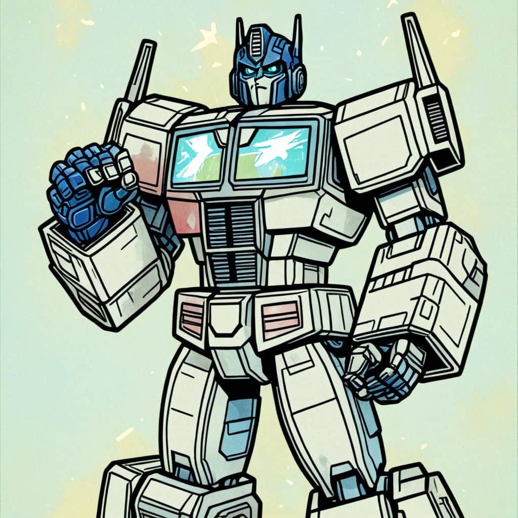 Colored Optimus Prime - the leader from Transformers holding a sandwich
