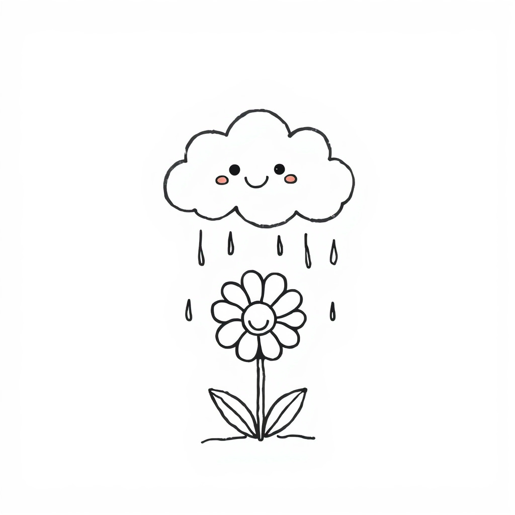 - Cloud raining on a happy flower