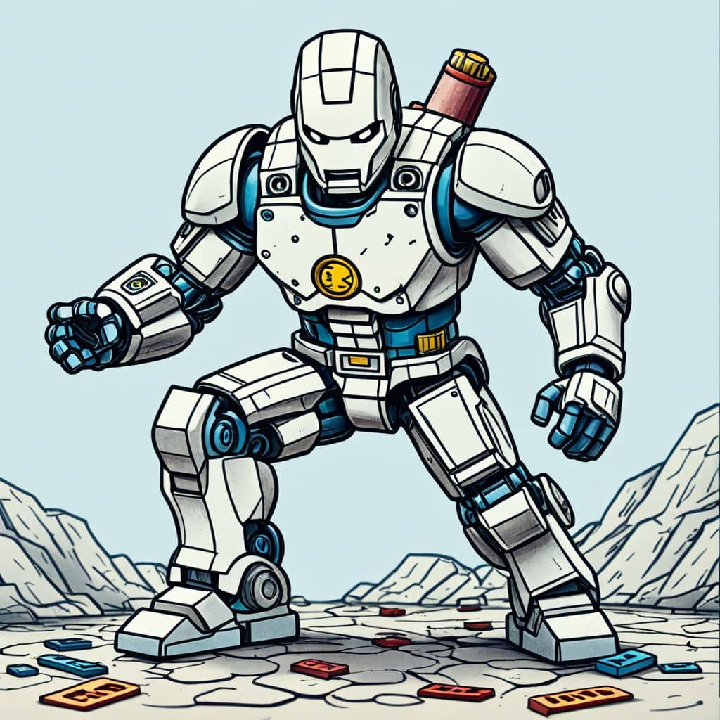 Colored Iron Man - the superhero from Marvel building a Lego robot