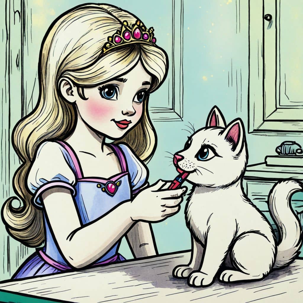 Colored Princess brushing her cat