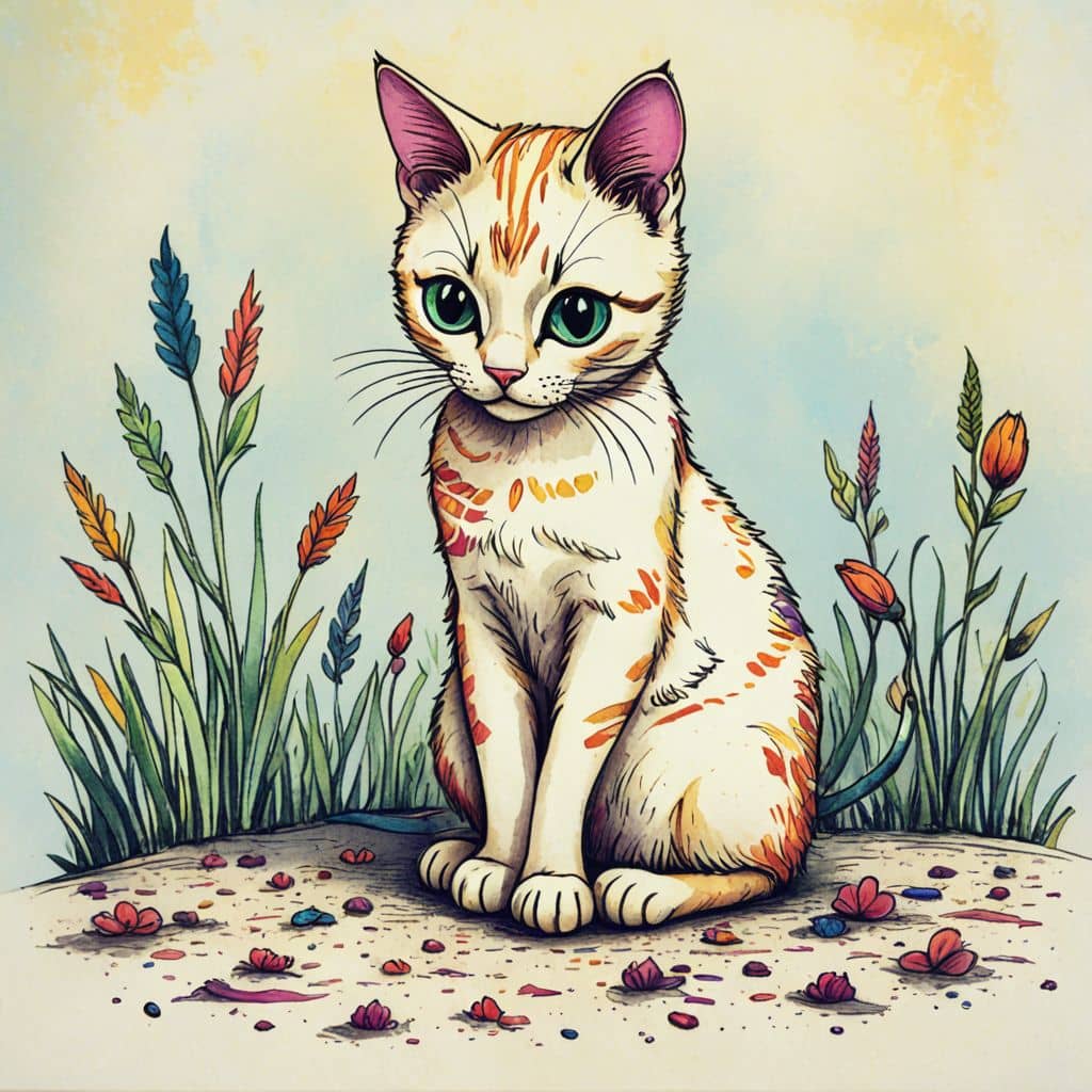 Colored Cat planting seeds