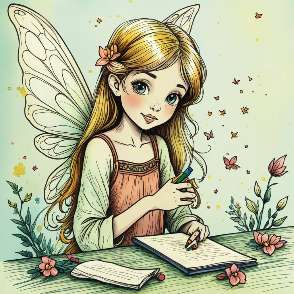Colored Fairy organizing tiny scrolls