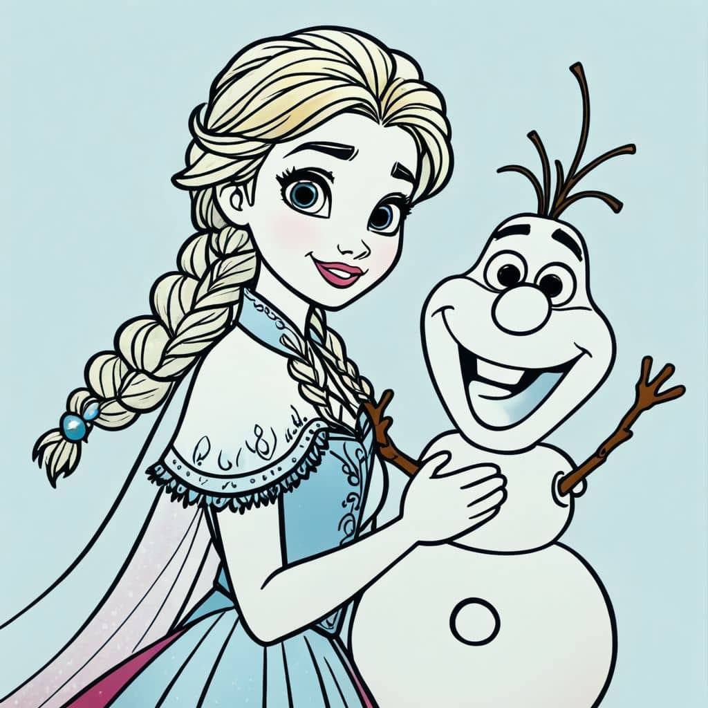 Colored Anna - happy with a snowman