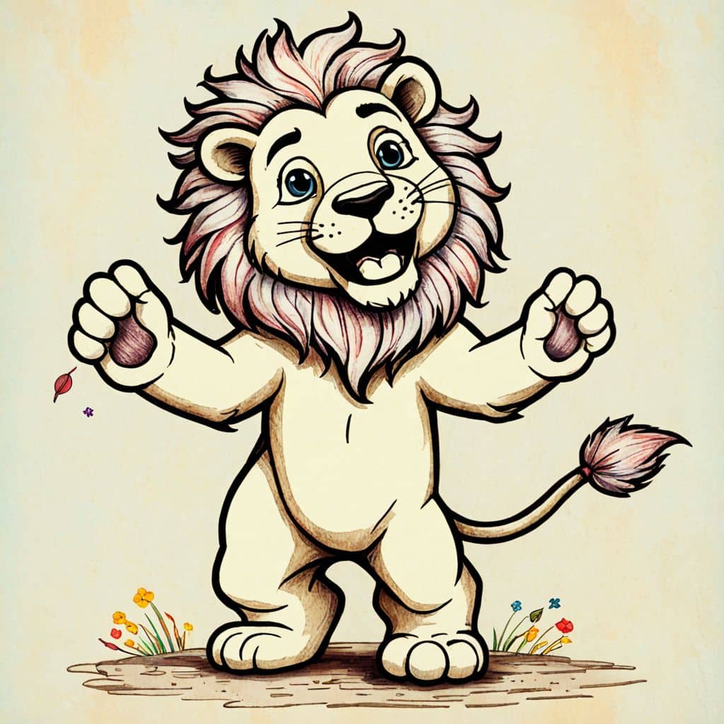 Colored Lion dancing on one paw
