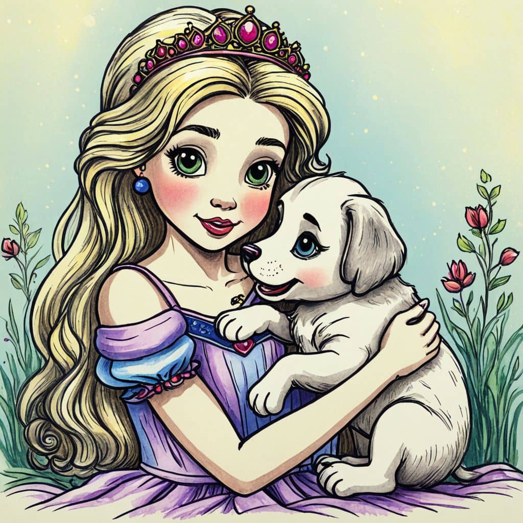 Colored Princess cuddling her puppy