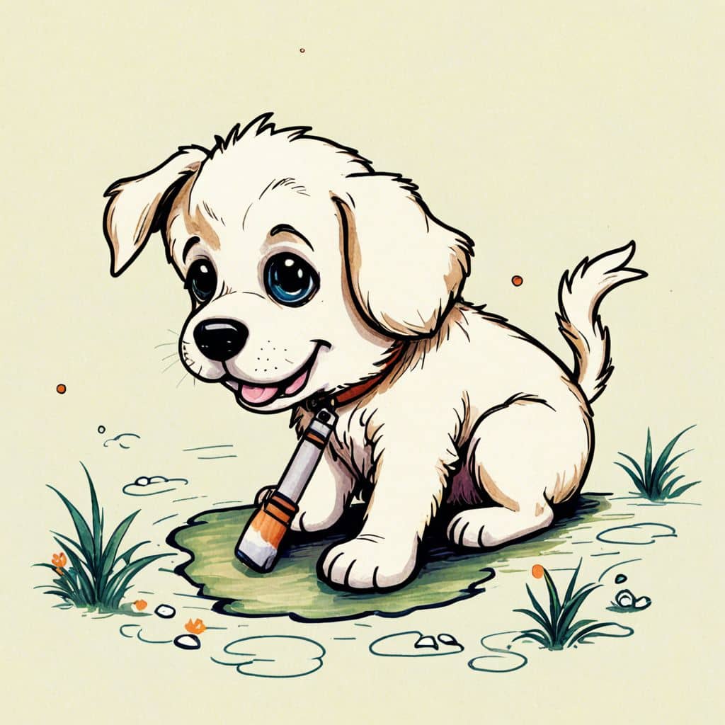 Colored Puppy digging a small hole