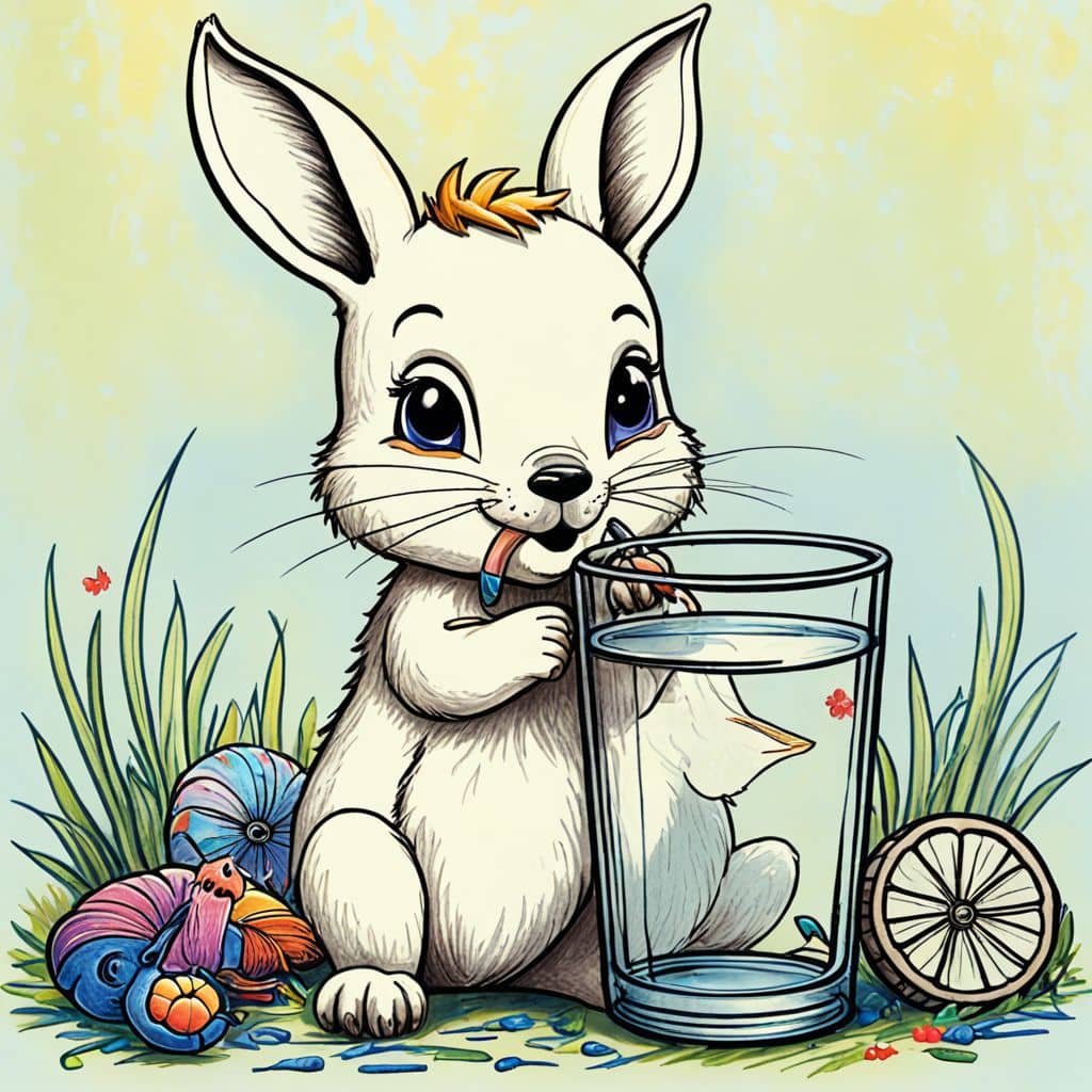 Colored Rabbit drinking lemonade