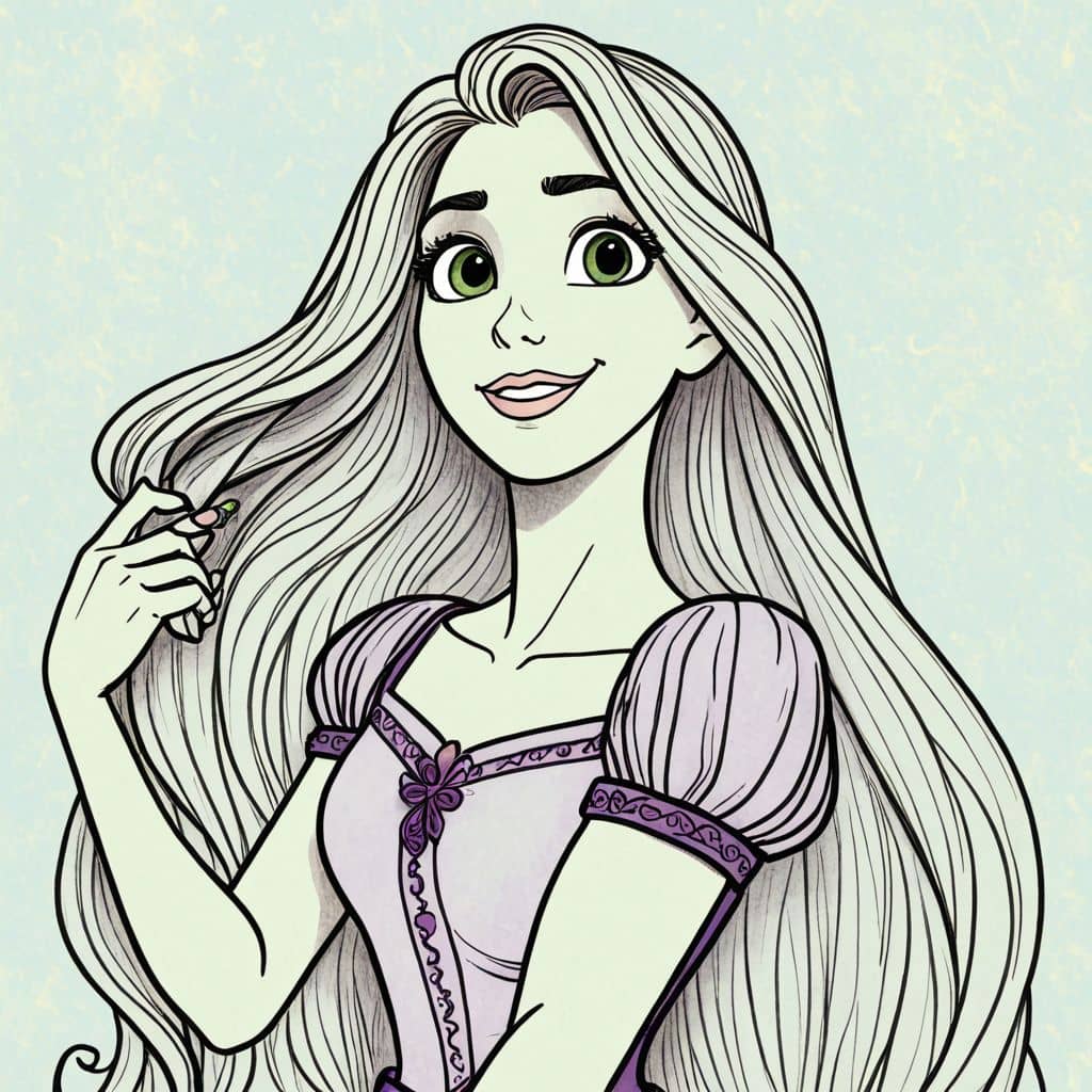 Colored Rapunzel - the princess from Tangled Disney movie brushing her long hair
