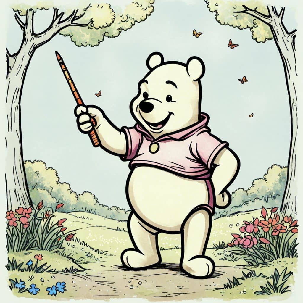 Colored Winnie The Pooh - the bear from Winnie The Pooh holding a magic wand