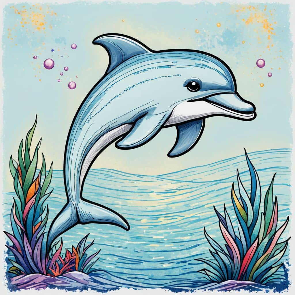 Colored Dolphin drawing with crayons