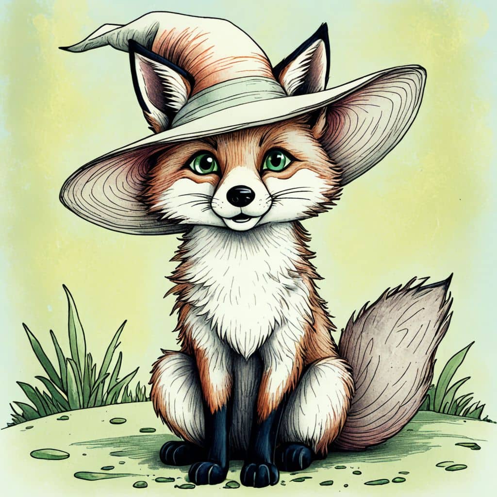 Colored Fox wearing a wizard hat