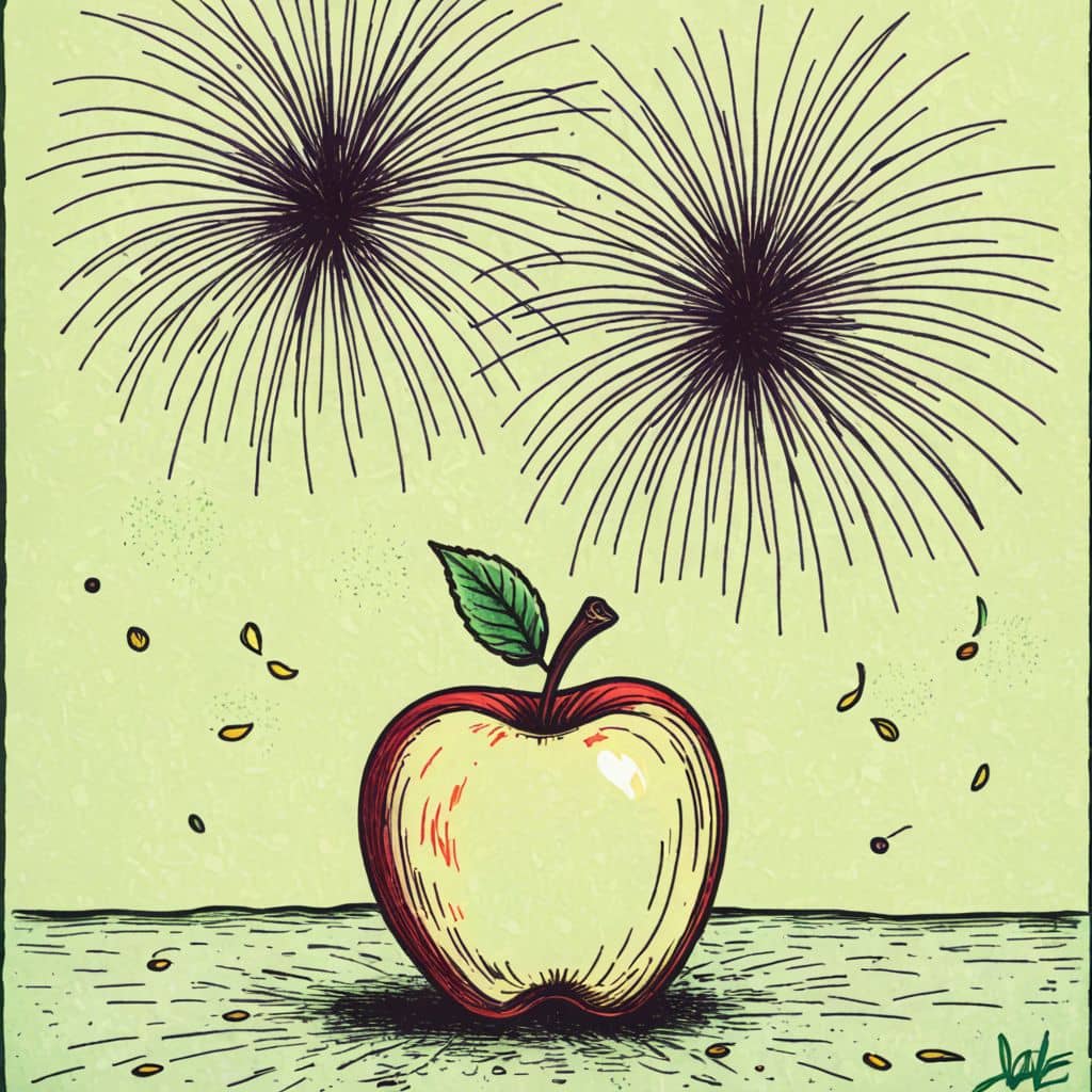 Colored Apple with a fireworks display